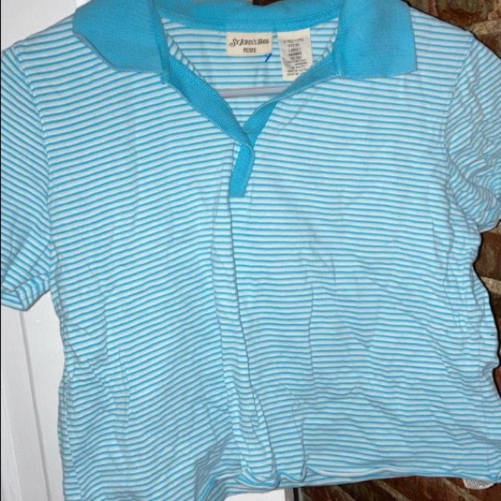 Electric blue and white striped cropped polo
